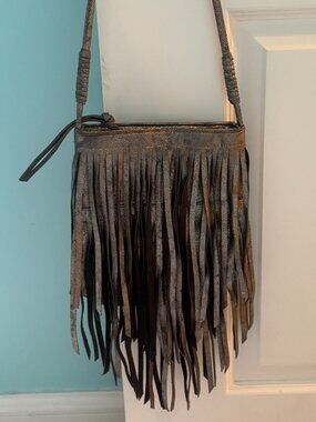 Twig & Arrow Crossbody Silver Fringe Soft distressed-Manmade Leather EUC